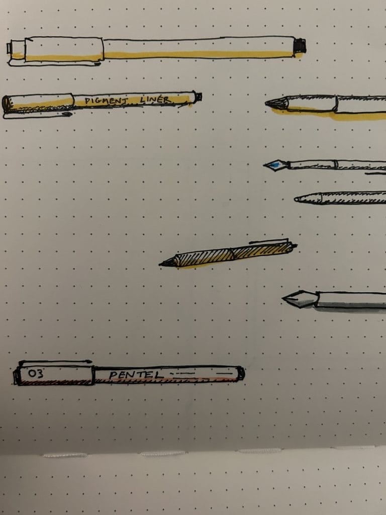 A drawing of some pens on a page