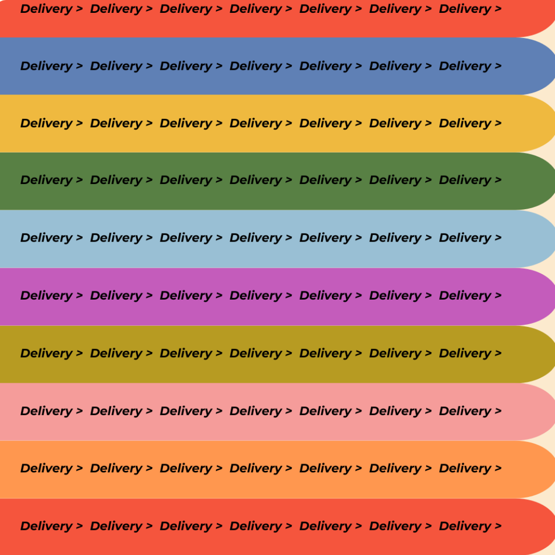 A graphic showing several long rectangles with the word delivery repeated over and over