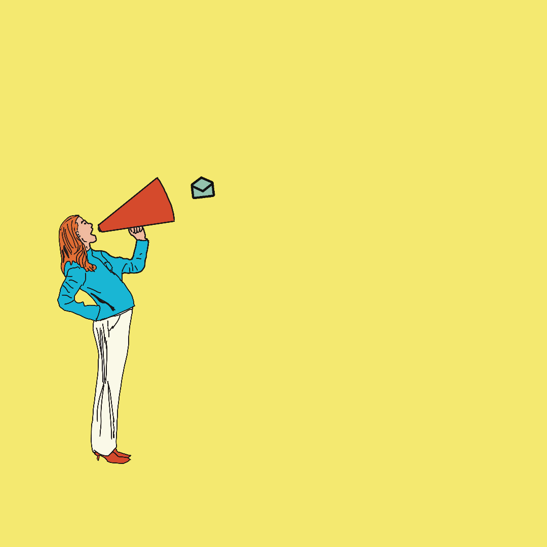 An image showing a woman shouting through a megaphone and a letter coming out