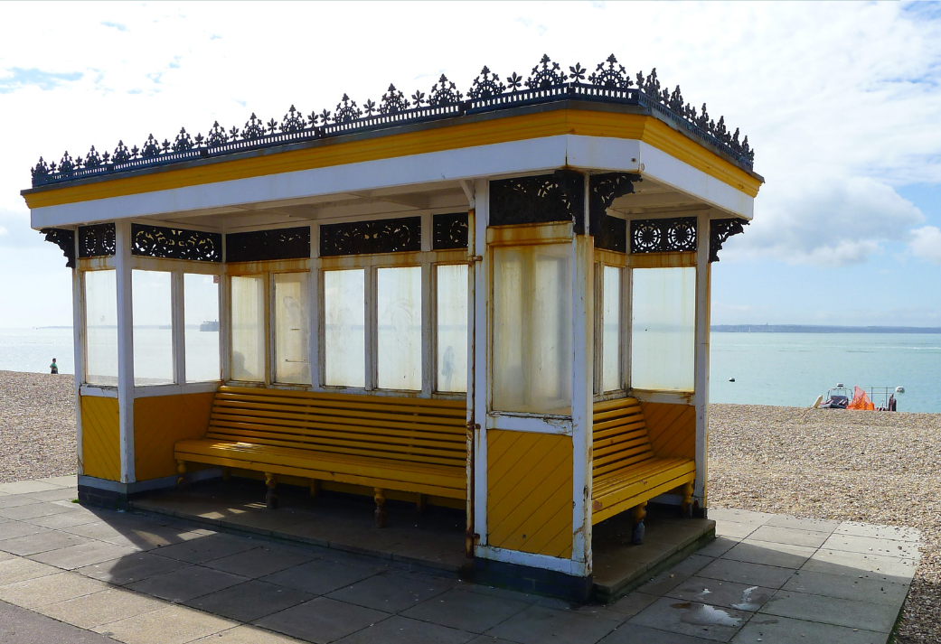 A bench by Southsea beach front in Portsmouth