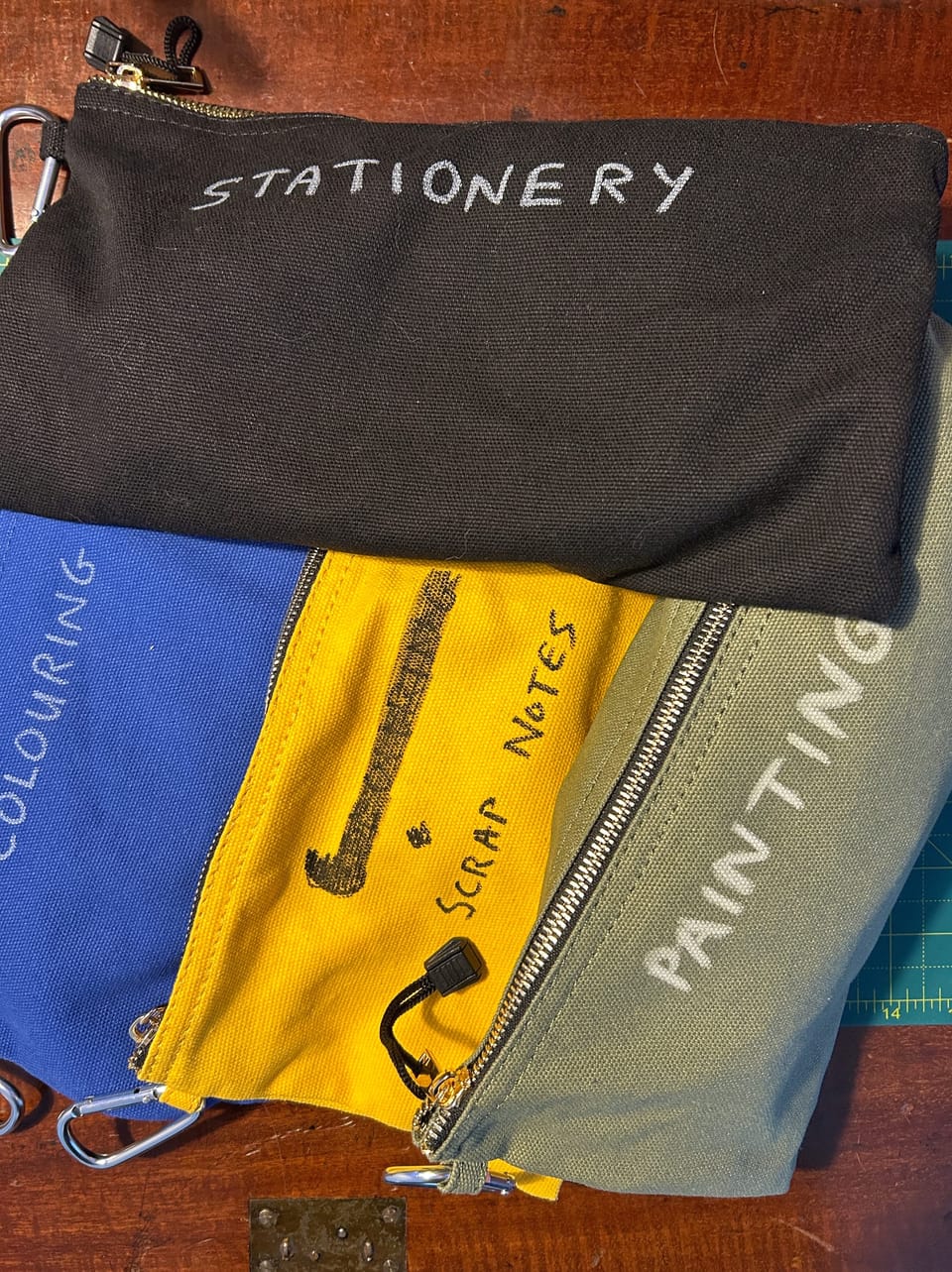 A photo of some canvas bags used for carrying stationery