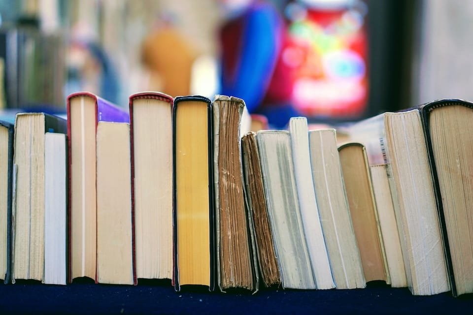 A photograph of some books